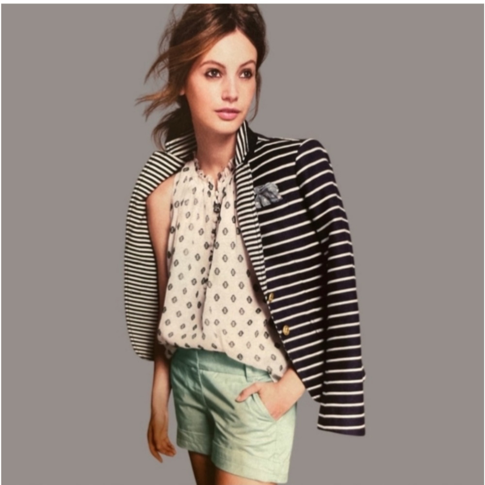 J Crew Schoolboy Blazer in Mixed Stripe Cotton Linen Classic Preppy Nautical‎